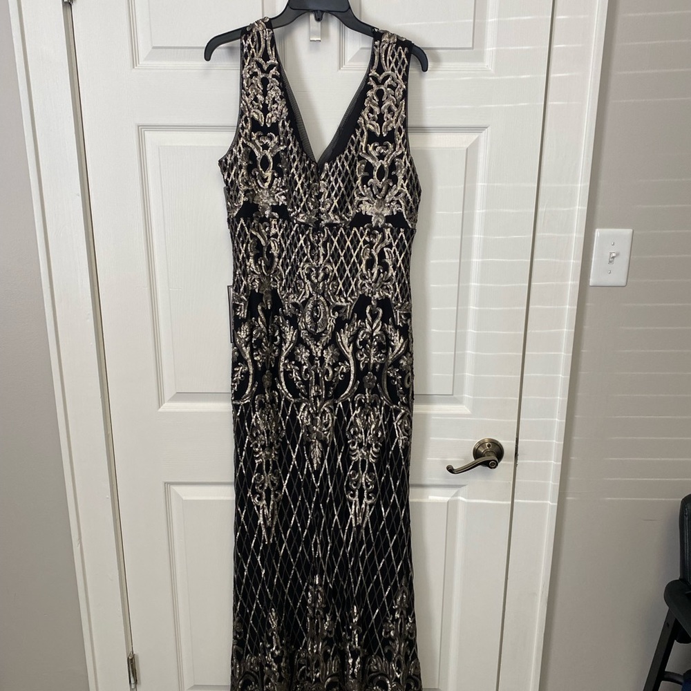 Gold Sequin Black Evening Gown - Picture 3 of 13
